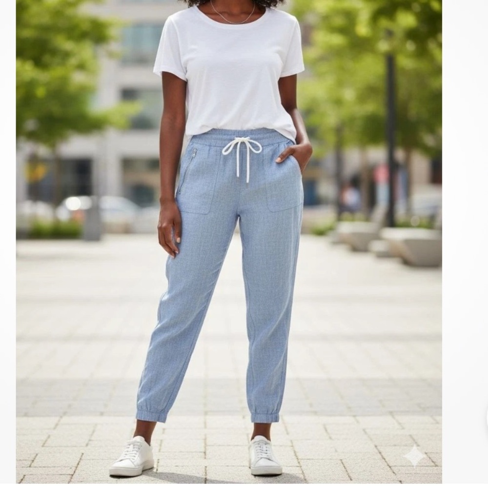 Athleta Light Blue Cabo Linen Joggers